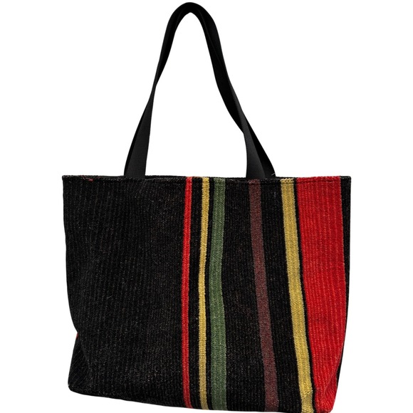 Striped Woven Tote Bag Brown Yellow Green Red Large‎ Capacity Shoulder Bag Boho